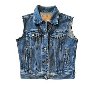 Vintage Abercrombie & Fitch Denim Vest XS Short Trucker USA Made Distressed Wear